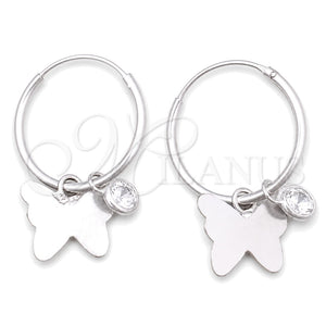 Sterling Silver Small Hoop, Butterfly Design, with White Cubic Zirconia, Polished, Silver Finish, 02.402.0015.15