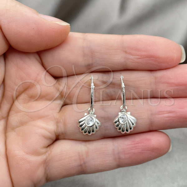 Sterling Silver Hoop Earrings — Small Hoop Shell Design with White Cubic Zirconia — alternate product view — SKU 149454 | Plata 925 aretes de aro — Small Hoop Shell diseño with blanco Cubic Zirconia — SKU 149454