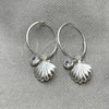 Sterling Silver Small Hoop, Shell Design, with White Cubic Zirconia, Polished, Silver Finish, 02.402.0016.15