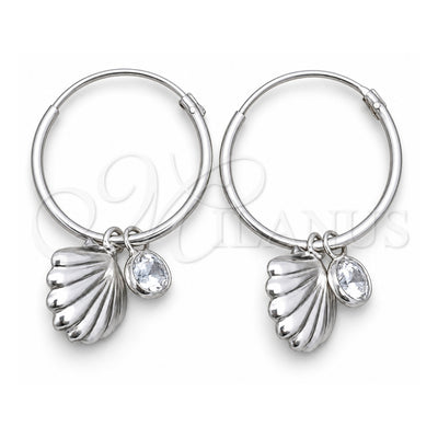 Sterling Silver Small Hoop, Shell Design, with White Cubic Zirconia, Polished, Silver Finish, 02.402.0016.15