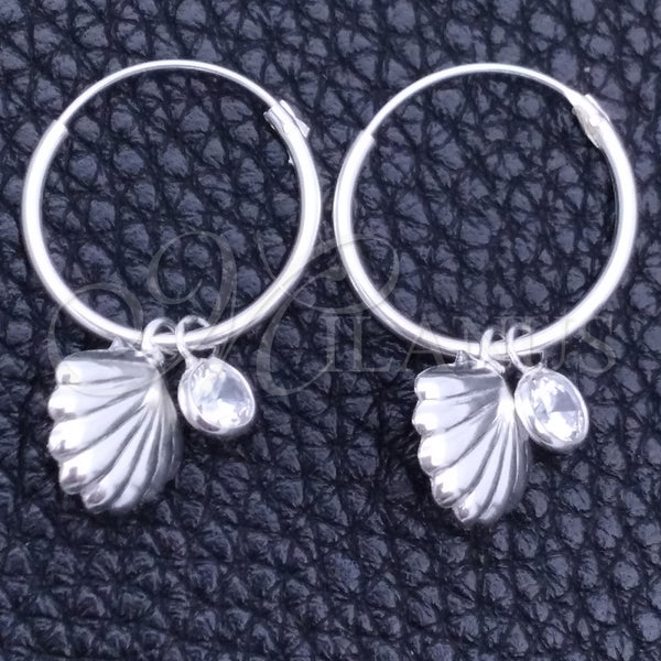 Sterling Silver Hoop Earrings — Small Hoop Shell Design with White Cubic Zirconia — main product view — SKU 149454 | Plata 925 aretes de aro — Small Hoop Shell diseño with blanco Cubic Zirconia — SKU 149454