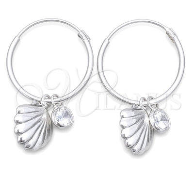 Sterling Silver Small Hoop, Shell Design, with White Cubic Zirconia, Polished, Silver Finish, 02.402.0016.15 for wholesale, main product view