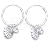Sterling Silver Small Hoop, Shell Design, with White Cubic Zirconia, Polished, Silver Finish, 02.402.0016.15