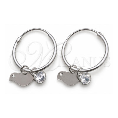 Sterling Silver Small Hoop, Bird Design, with White Cubic Zirconia, Polished, Silver Finish, 02.402.0017.15