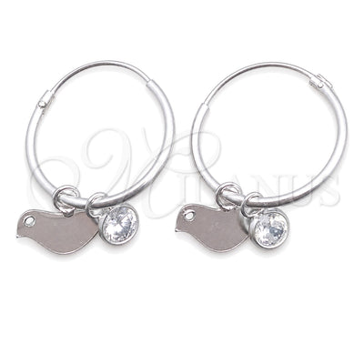Sterling Silver Small Hoop, Bird Design, with White Cubic Zirconia, Polished, Silver Finish, 02.402.0017.15 for wholesale, main product view