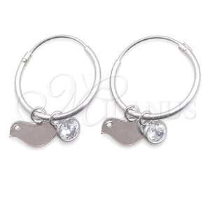 Sterling Silver Small Hoop, Bird Design, with White Cubic Zirconia, Polished, Silver Finish, 02.402.0017.15