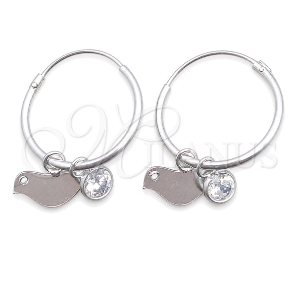 Sterling Silver Small Hoop, Bird Design, with White Cubic Zirconia, Polished, Silver Finish, 02.402.0017.15