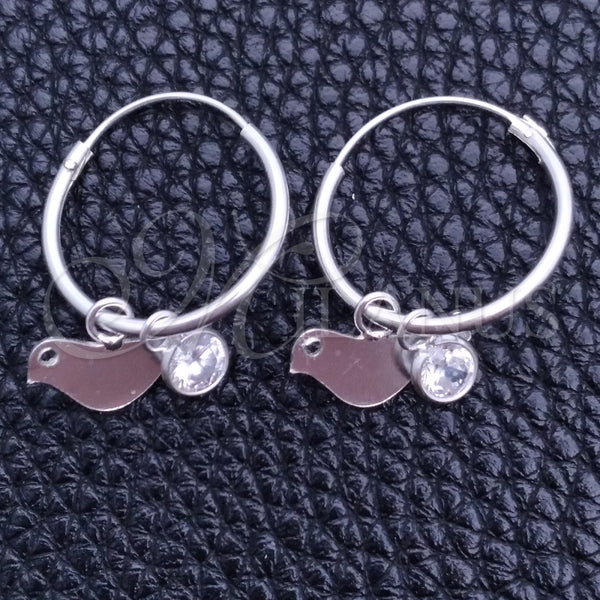 Sterling Silver Small Hoop, Bird Design, with White Cubic Zirconia, Polished, Silver Finish, 02.402.0017.15