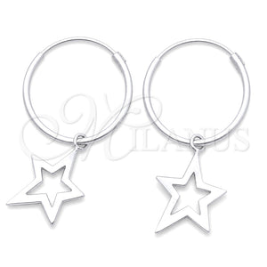 Sterling Silver Small Hoop, Star Design, Polished, Silver Finish, 02.402.0021.15