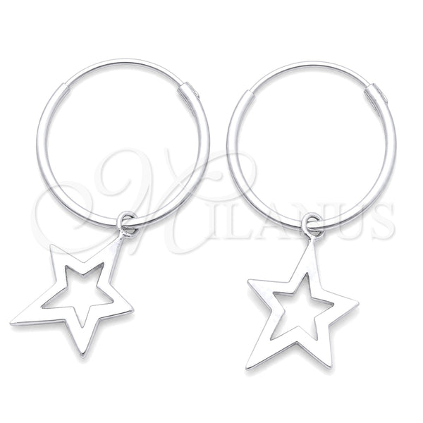 Sterling Silver Small Hoop, Star Design, Polished, Silver Finish, 02.402.0021.15