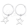 Sterling Silver Small Hoop, Star Design, Polished, Silver Finish, 02.402.0021.15