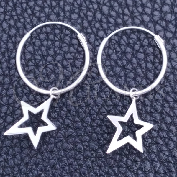Sterling Silver Hoop Earrings — Small Hoop Star Design Polished 02. — main product view — SKU 149459 | Plata 925 aretes de aro — Small Hoop estrella diseño pulido 02. — SKU 149459