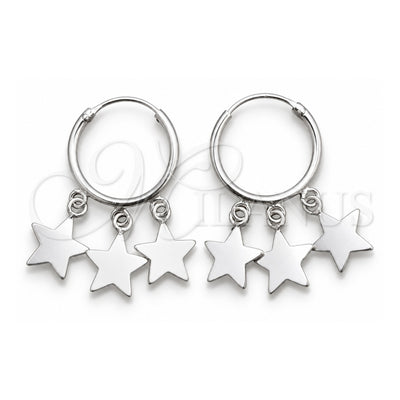 Sterling Silver Small Hoop, Star Design, Polished, Silver Finish, 02.402.0022.15