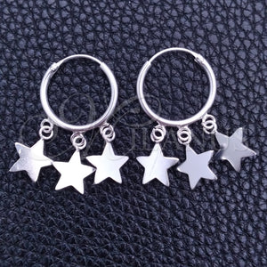 Sterling Silver Hoop Earrings — Small Hoop Star Design Polished 02. — main product view — SKU 149460 | Plata 925 aretes de aro — Small Hoop estrella diseño pulido 02. — SKU 149460