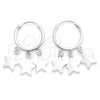 Sterling Silver Small Hoop, Star Design, Polished, Silver Finish, 02.402.0022.15