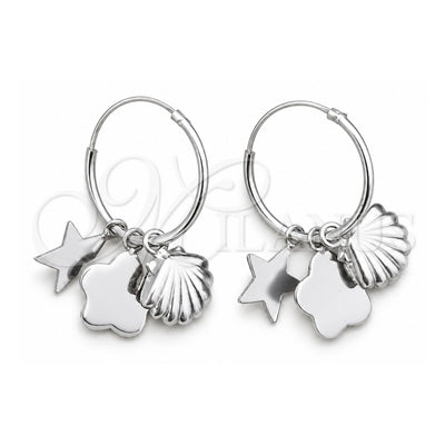 Sterling Silver Small Hoop, Shell and Star Design, Polished, Silver Finish, 02.402.0023.15