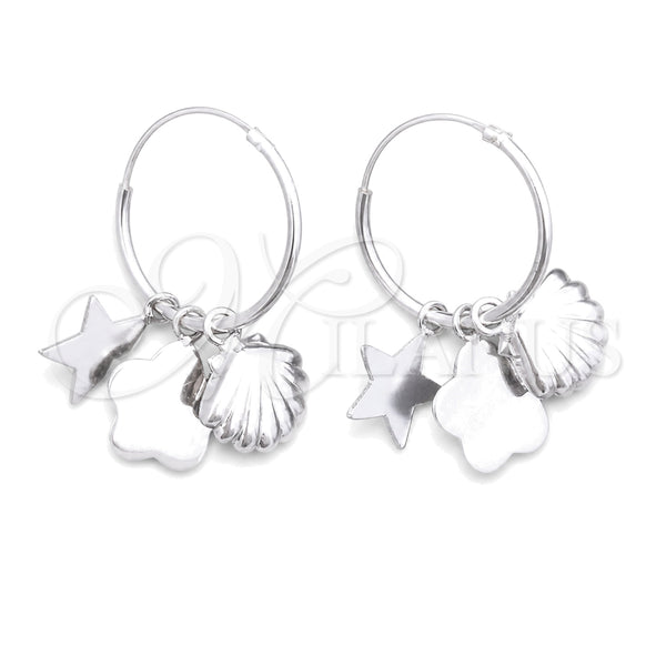 Sterling Silver Hoop Earrings — Small Hoop Shell and Star Design Polished 02. — main product view — SKU 149461 | Plata 925 aretes de aro — Small Hoop Shell and estrella diseño pulido 02. — SKU 149461
