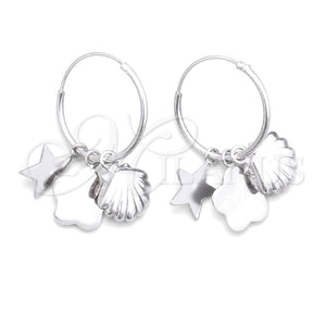 Sterling Silver Small Hoop, Shell and Star Design, Polished, Silver Finish, 02.402.0023.15