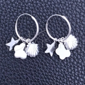 Sterling Silver Hoop Earrings — Small Hoop Shell and Star Design Polished 02. — main product view — SKU 149461 | Plata 925 aretes de aro — Small Hoop Shell and estrella diseño pulido 02. — SKU 149461