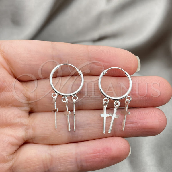 Sterling Silver Hoop Earrings — Small Hoop Cross Design Polished 02. — alternate product view — SKU 149462 | Plata 925 aretes de aro — Small Hoop cruz diseño pulido 02. — SKU 149462