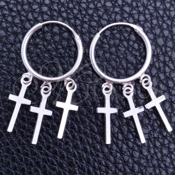 Sterling Silver Hoop Earrings — Small Hoop Cross Design Polished 02. — main product view — SKU 149462 | Plata 925 aretes de aro — Small Hoop cruz diseño pulido 02. — SKU 149462