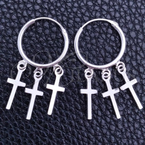 Sterling Silver Hoop Earrings — Small Hoop Cross Design Polished 02. — main product view — SKU 149462 | Plata 925 aretes de aro — Small Hoop cruz diseño pulido 02. — SKU 149462