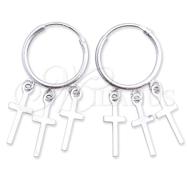 Sterling Silver Small Hoop, Cross Design, Polished, Silver Finish, 02.402.0024.15