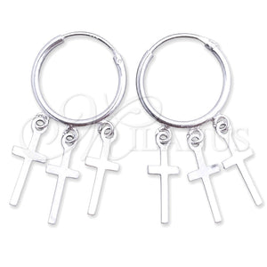 Sterling Silver Small Hoop, Cross Design, Polished, Silver Finish, 02.402.0024.15