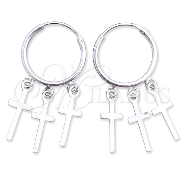 Sterling Silver Small Hoop, Cross Design, Polished, Silver Finish, 02.402.0024.15