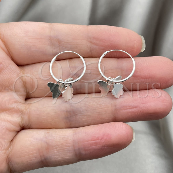 Sterling Silver Hoop Earrings — Small Hoop Flower and Butterfly Design Polished 02. — alternate product view — SKU 149463 | Plata 925 aretes de aro — Small Hoop flor and Butterfly diseño pulido 02. — SKU 149463