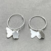 Sterling Silver Small Hoop, Flower and Butterfly Design, Polished, Silver Finish, 02.402.0025.15