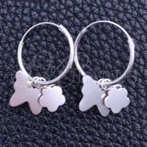 Sterling Silver Hoop Earrings — Small Hoop Flower and Butterfly Design Polished 02. — main product view — SKU 149463 | Plata 925 aretes de aro — Small Hoop flor and Butterfly diseño pulido 02. — SKU 149463