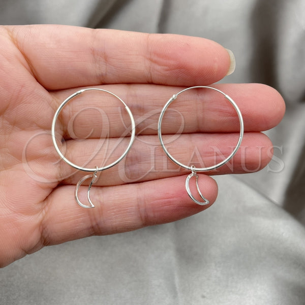 Sterling Silver Hoop Earrings — Small Hoop Moon Design Polished 02. — alternate product view — SKU 149464 | Plata 925 aretes de aro — Small Hoop Moon diseño pulido 02. — SKU 149464