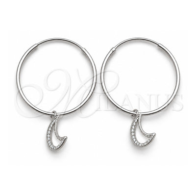 Sterling Silver Small Hoop, Moon Design, Polished, Silver Finish, 02.402.0026.25