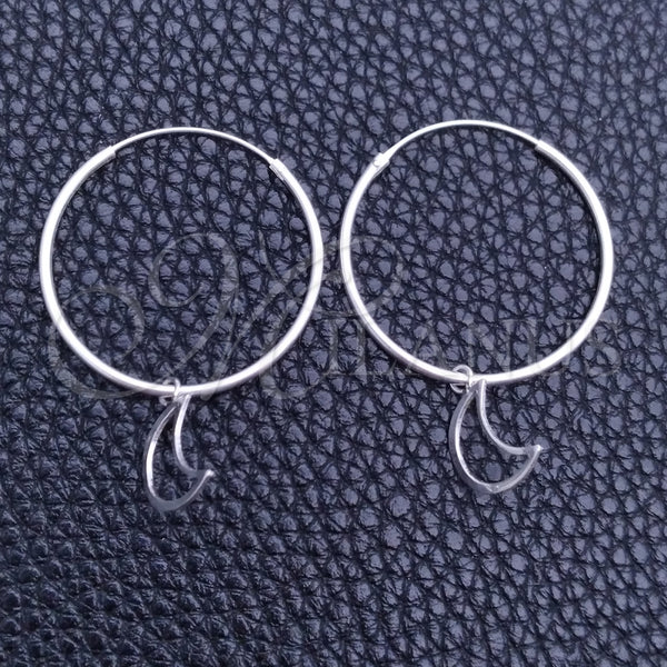Sterling Silver Hoop Earrings — Small Hoop Moon Design Polished 02. — main product view — SKU 149464 | Plata 925 aretes de aro — Small Hoop Moon diseño pulido 02. — SKU 149464