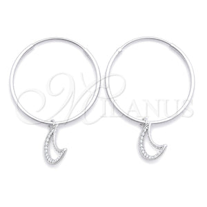 Sterling Silver Small Hoop, Moon Design, Polished, Silver Finish, 02.402.0026.25
