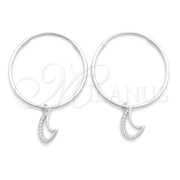 Sterling Silver Small Hoop, Moon Design, Polished, Silver Finish, 02.402.0026.25
