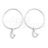 Sterling Silver Small Hoop, Moon Design, Polished, Silver Finish, 02.402.0026.25