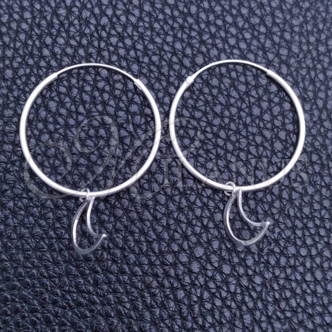 Sterling Silver Small Hoop, Moon Design, Polished, Silver Finish, 02.402.0026.25