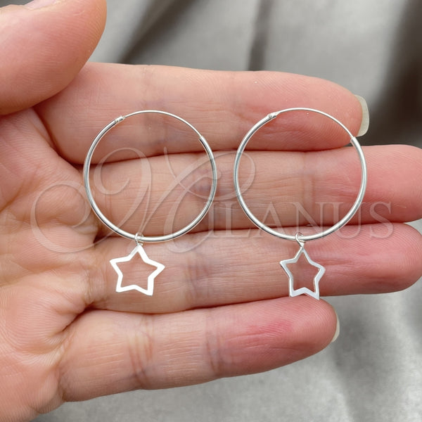Sterling Silver Hoop Earrings — Small Hoop Star Design Polished 02. — alternate product view — SKU 149465 | Plata 925 aretes de aro — Small Hoop estrella diseño pulido 02. — SKU 149465