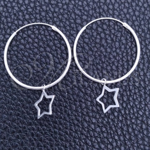 Sterling Silver Hoop Earrings — Small Hoop Star Design Polished 02. — main product view — SKU 149465 | Plata 925 aretes de aro — Small Hoop estrella diseño pulido 02. — SKU 149465