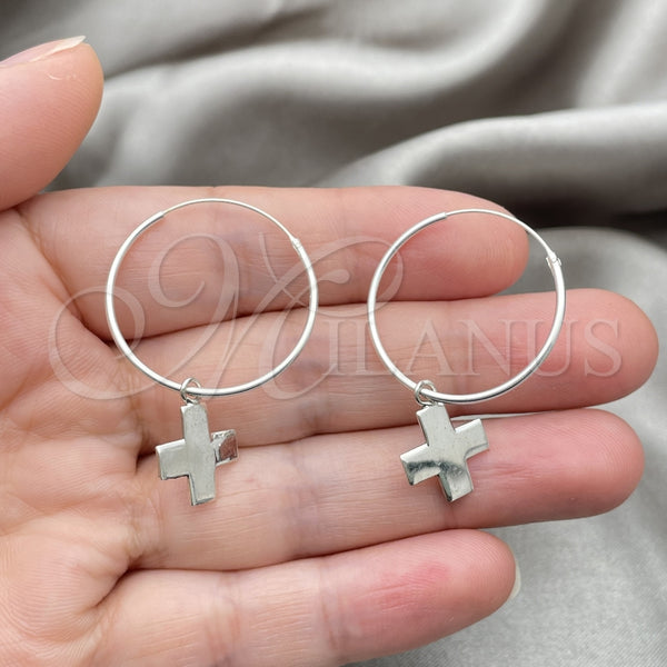 Sterling Silver Hoop Earrings — Small Hoop Cross Design Polished 02. — alternate product view — SKU 149466 | Plata 925 aretes de aro — Small Hoop cruz diseño pulido 02. — SKU 149466