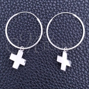 Sterling Silver Hoop Earrings — Small Hoop Cross Design Polished 02. — main product view — SKU 149466 | Plata 925 aretes de aro — Small Hoop cruz diseño pulido 02. — SKU 149466