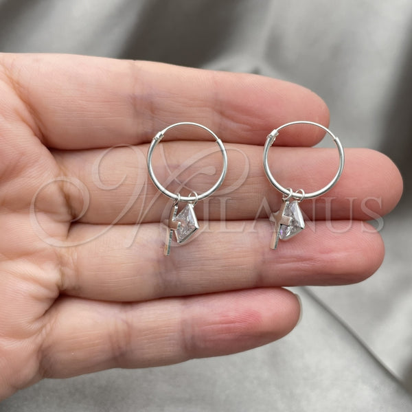 Sterling Silver Hoop Earrings — Small Hoop Cross Design with White Cubic Zirconia — alternate product view — SKU 149467 | Plata 925 aretes de aro — Small Hoop cruz diseño with blanco Cubic Zirconia — SKU 149467