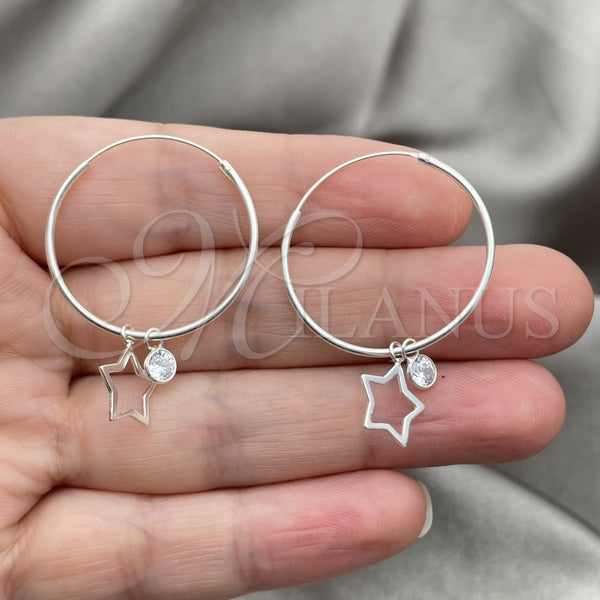 Sterling Silver Hoop Earrings — Small Hoop Star Design with White Cubic Zirconia — alternate product view — SKU 149468 | Plata 925 aretes de aro — Small Hoop estrella diseño with blanco Cubic Zirconia — SKU 149468