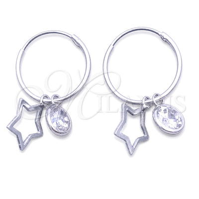 Sterling Silver Small Hoop, Star Design, with White Cubic Zirconia, Polished, Silver Finish, 02.402.0030.15 for wholesale, main product view