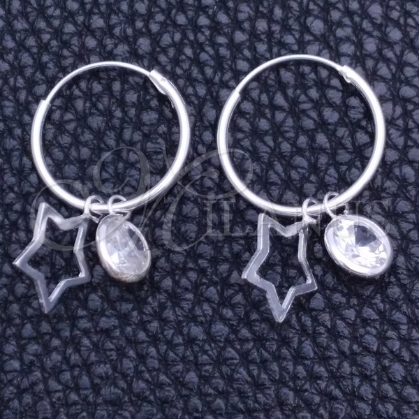 Sterling Silver Hoop Earrings — Small Hoop Star Design with White Cubic Zirconia — main product view — SKU 149468 | Plata 925 aretes de aro — Small Hoop estrella diseño with blanco Cubic Zirconia — SKU 149468