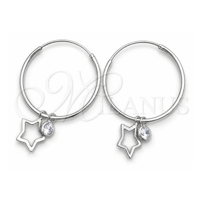 Sterling Silver Small Hoop, Star Design, with White Cubic Zirconia, Polished, Silver Finish, 02.402.0032.15