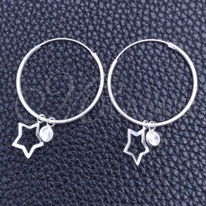 Sterling Silver Hoop Earrings — Small Hoop Star Design with White Cubic Zirconia — main product view — SKU 149470 | Plata 925 aretes de aro — Small Hoop estrella diseño with blanco Cubic Zirconia — SKU 149470
