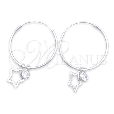 Sterling Silver Small Hoop, Star Design, with White Cubic Zirconia, Polished, Silver Finish, 02.402.0032.15 for wholesale, main product view